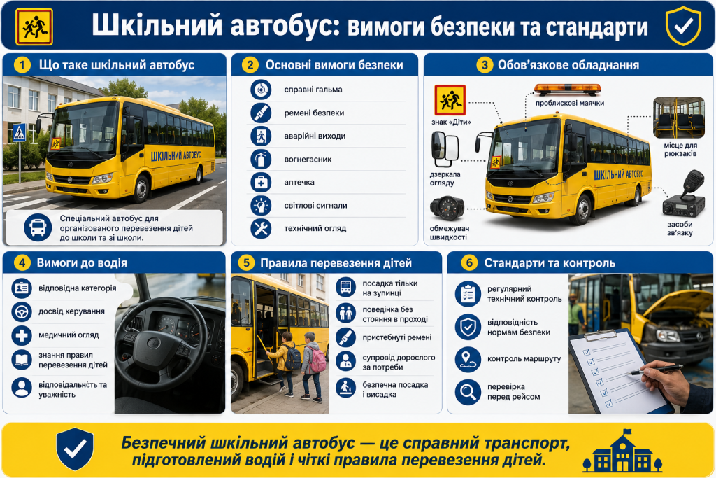 Вимоги безпеки, обов’язкове обладнання та правила перевезення дітей шкільним автобусом