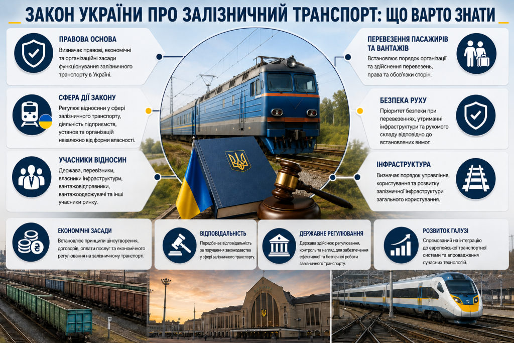 Інфографіка про Закон України щодо залізничного транспорту, безпеки перевезень та розвитку галузі